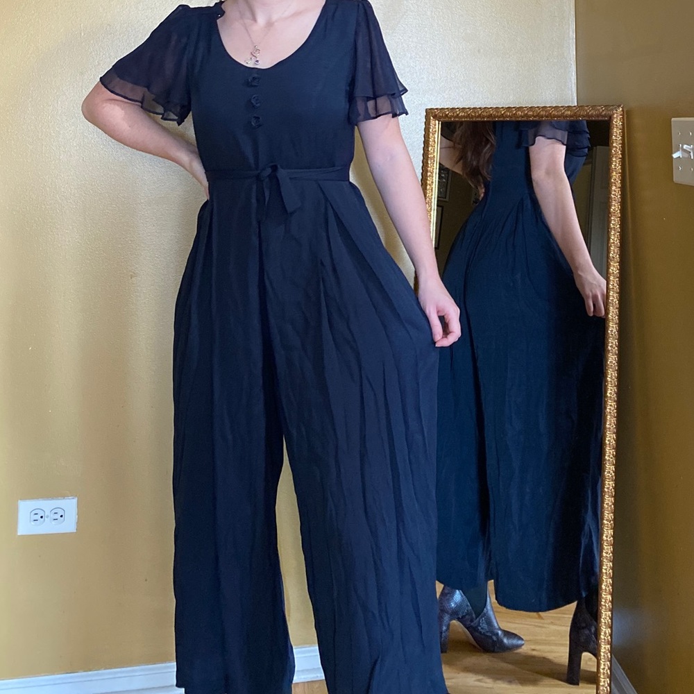 Vintage 80’s Navy Blue Wide Leg Jumpsuit